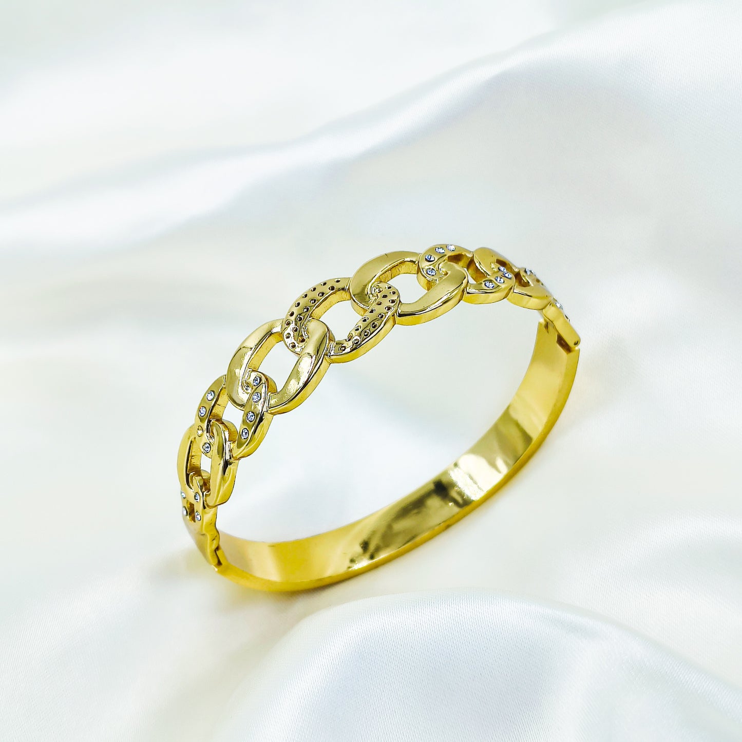 Anti-Tarnish Gold Plated Chain-Link Kada Bracelet with Stones – Regular Size 2.8