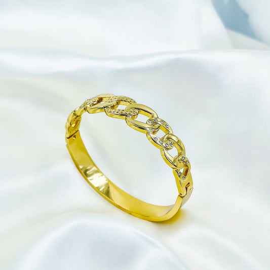 Anti-Tarnish Gold Plated Chain-Link Kada Bracelet with Stones – Regular Size 2.8