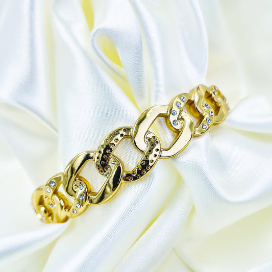 Anti-Tarnish Gold Plated Chain-Link Kada Bracelet with Stones – Regular Size 2.8