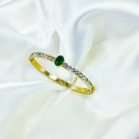 Anti-Tarnish Gold Plated Kada/Bracelet with Green Stone – Size 2.4