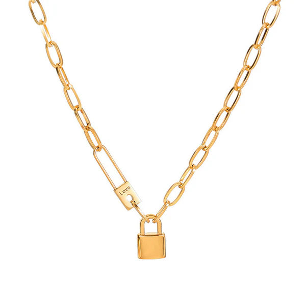 Anti Tarnish Gold-Plated Lock Chain Necklace for Women