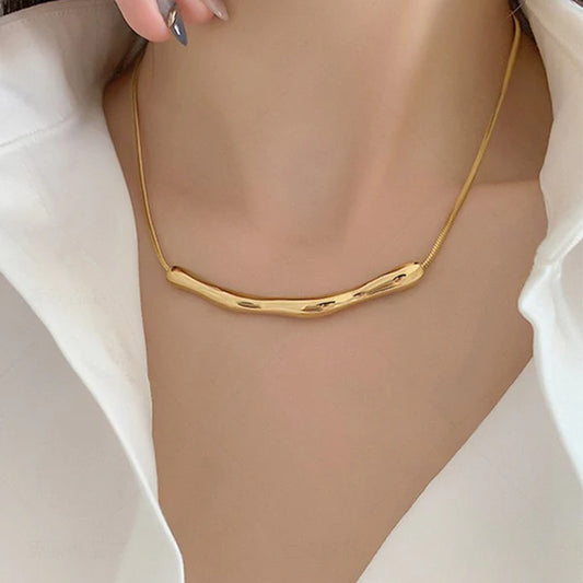 Gold-Plated Textured Bar Necklace