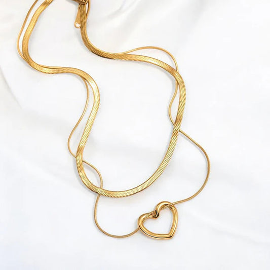 Gold-Plated Heart Pendant Layered Anti Tarnish Necklace Chain For Women