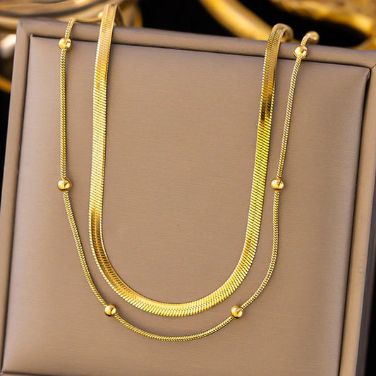 Dual Layer Gold-Plated Anti Tarnish Chain Necklace for Women