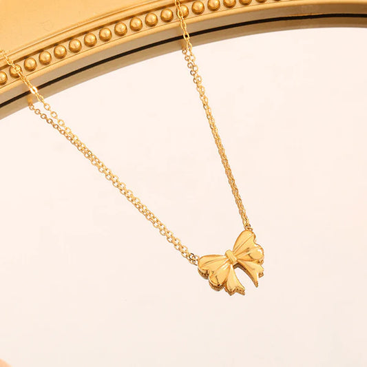Elegant Gold-Plated Bow Anti Tarnish Pendant Necklace For Women