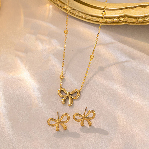 Gold Plated Anti-Tarnish Bow Jewelry Set for Women