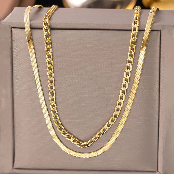 Anti Tarnish Dual Layer Gold Chain Necklace For Women