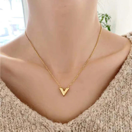 Gold-Plated V Pendant Necklace for Women