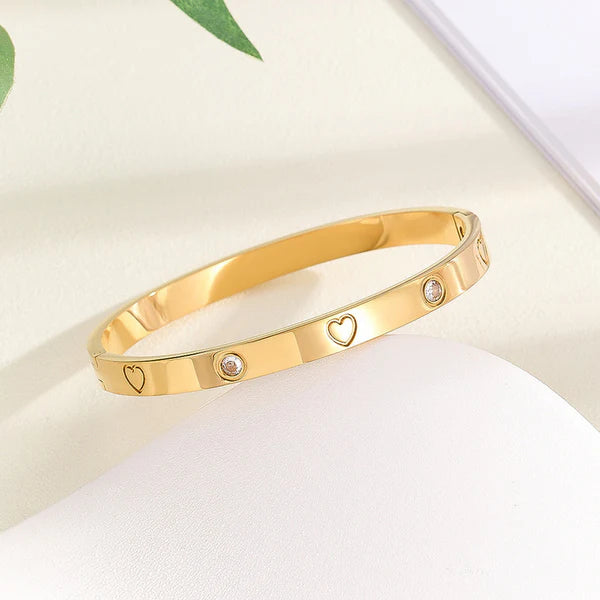 Gold-Plated Heart Engraved Anti Tarnish Kada Bangle For Women