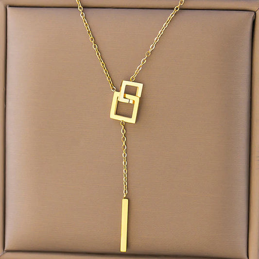 Gold-Plated Geometric Anti Tarnish Pendant Chain Necklace for Women