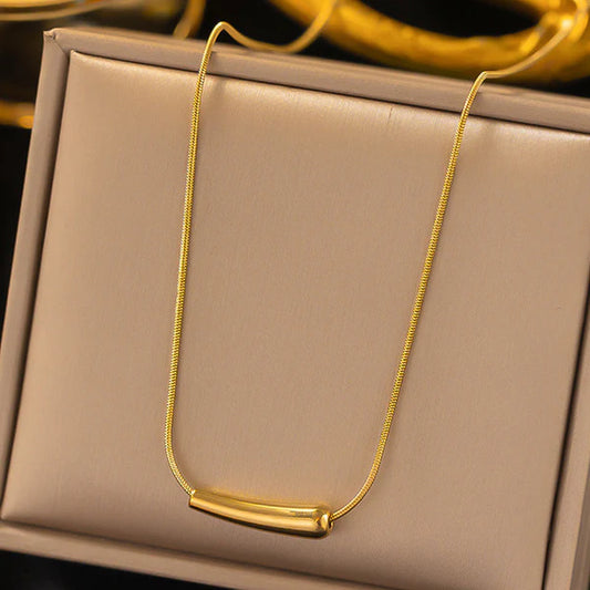 Gold Bar Tube Anti Tarnish Chain Necklace For Women