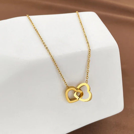 Linked Hearts Gold Plated Anti Tarnish Necklace for Woman