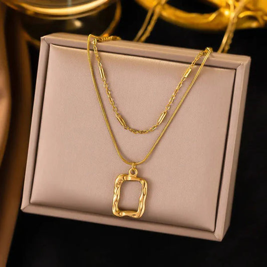 Gold Plated Textured Pendant Layered Chain – Anti Tarnish Jewellery For Women