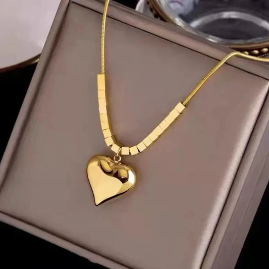 Golden Heart Charm Anti-Tarnish Necklace For Women