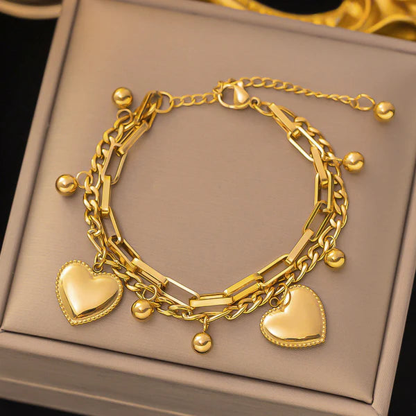 Gold Plated Heart Charm Bracelet – Anti Tarnish For Women