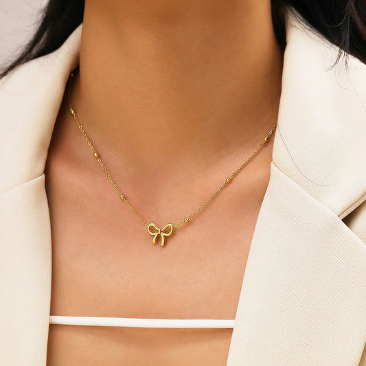 Dainty Gold Plated Bow Pendant Anti-Tarnish Necklace