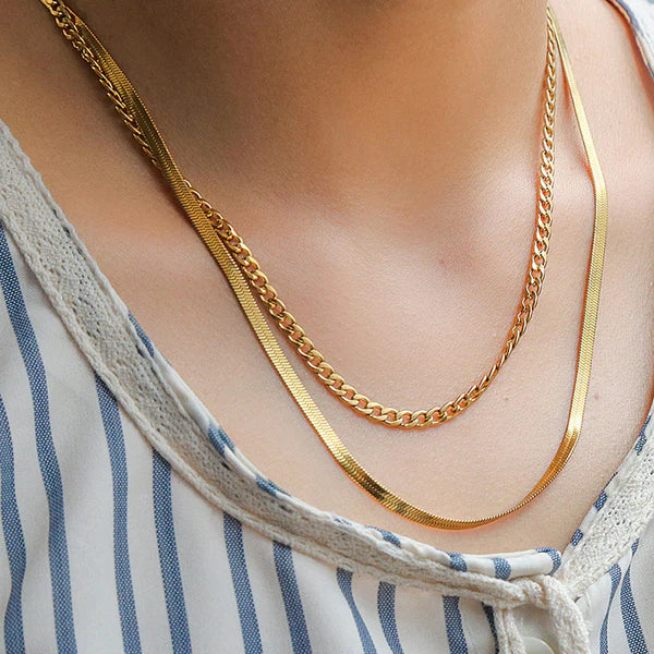 Anti Tarnish Dual Layer Gold Chain Necklace For Women