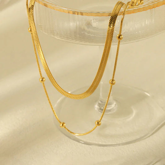 Dual Layer Gold-Plated Anti Tarnish Chain Necklace for Women