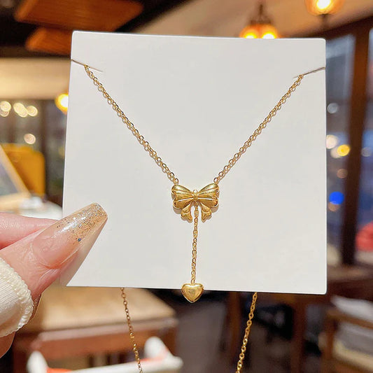Gold-Plated Bow & Heart Anti Tarnish Pendant Chain For Women