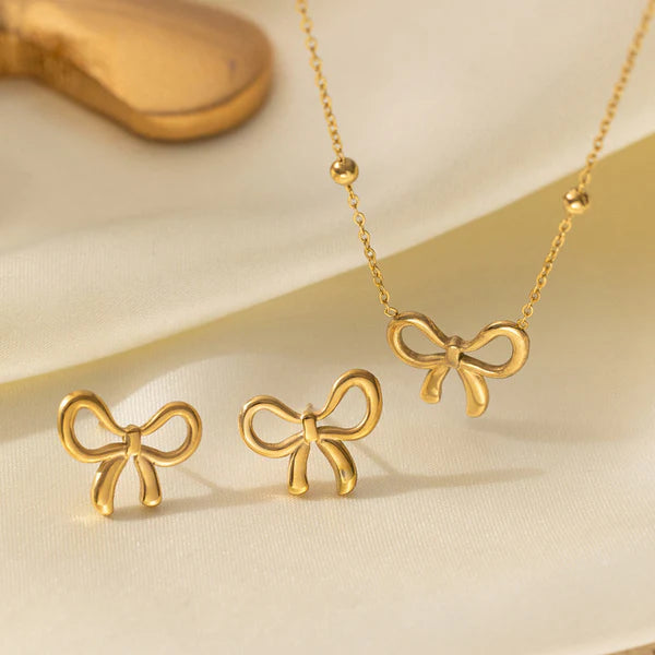 Gold Plated Anti-Tarnish Bow Jewelry Set for Women