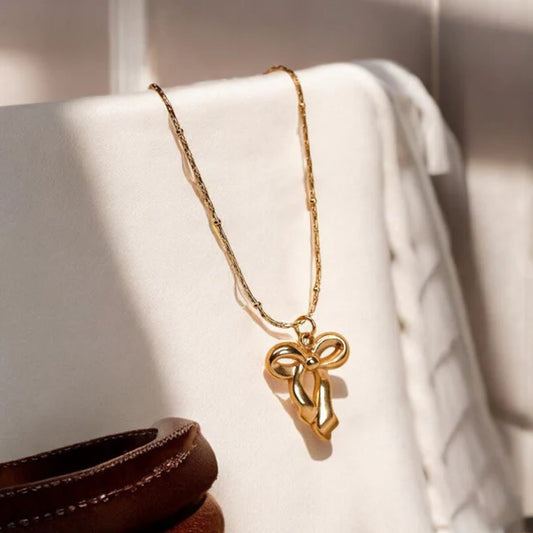 Gold Bow Anti Tarnish Pendant Necklace For Women