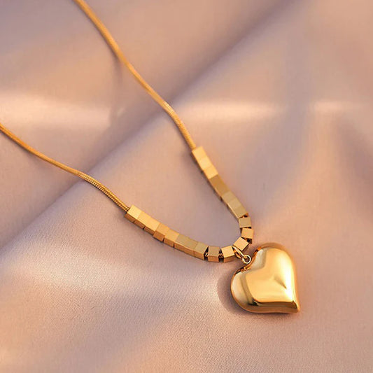 Golden Heart Charm Anti-Tarnish Necklace For Women