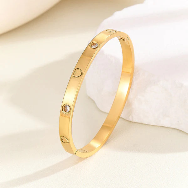 Gold-Plated Heart Engraved Anti Tarnish Kada Bangle For Women