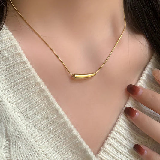 Gold Bar Tube Anti Tarnish Chain Necklace For Women