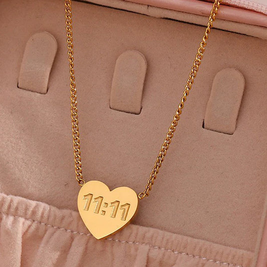 Gold-Plated 11:11 Heart Anti Tarnish Pendant Necklace For Women