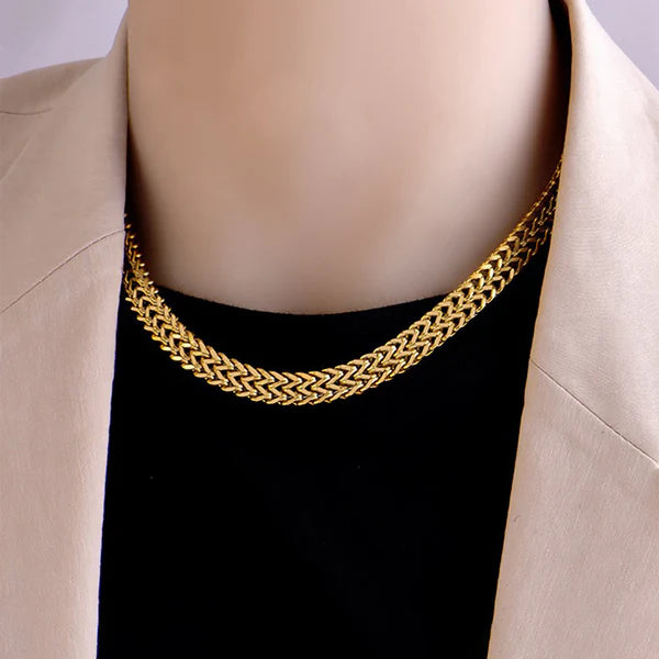 Anti Tarnish Gold-Plated Flat Woven Chain Necklace For Women