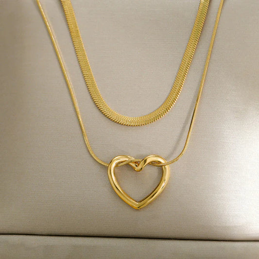 Gold-Plated Heart Pendant Layered Anti Tarnish Necklace Chain For Women