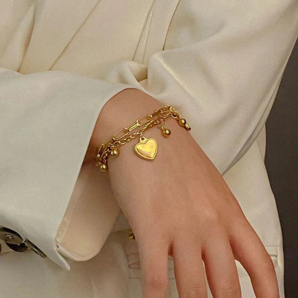 Gold Plated Heart Charm Bracelet – Anti Tarnish For Women