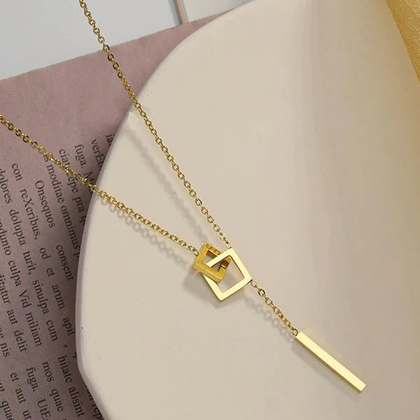 Gold-Plated Geometric Anti Tarnish Pendant Chain Necklace for Women