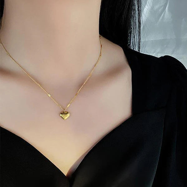 Gold Heart Pendant Anti Tarnish Necklace  – “Love” Engraved For Woman