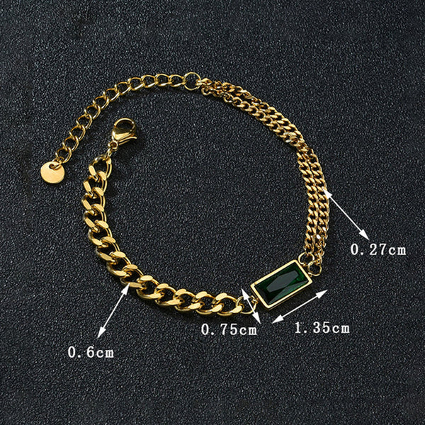 Anti Tarnish Gold-Plated Chain Bracelet with Green Stone For Woman