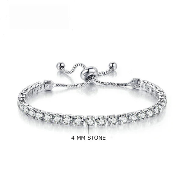 Silver Adjustable Tennis Stone Bracelet For Women