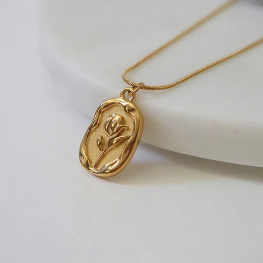Vintage Tulip Gold Pendant Necklace