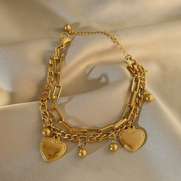 Gold Plated Heart Charm Bracelet – Anti Tarnish For Women