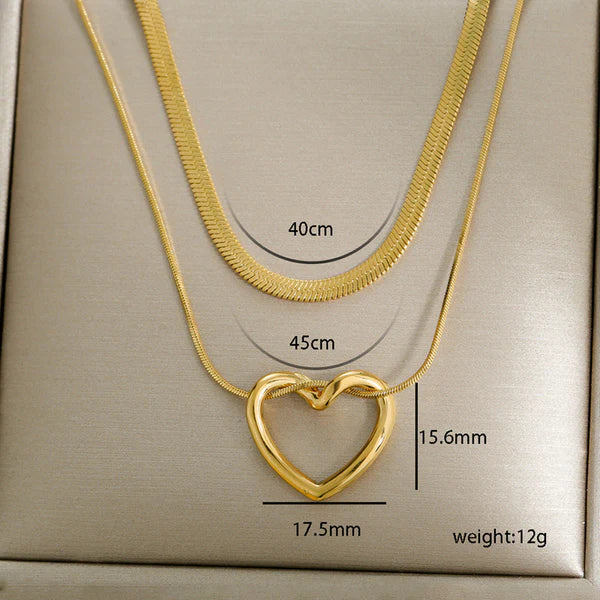 Gold-Plated Heart Pendant Layered Anti Tarnish Necklace Chain For Women
