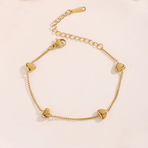 Gold-Plated Heart Charm Anti Tarnish Bracelet for Women