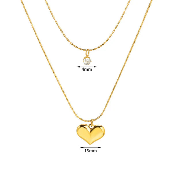Layered Heart & Diamond Pendant Necklace – Anti-Tarnish