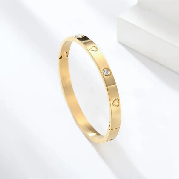 Gold-Plated Heart Engraved Anti Tarnish Kada Bangle For Women