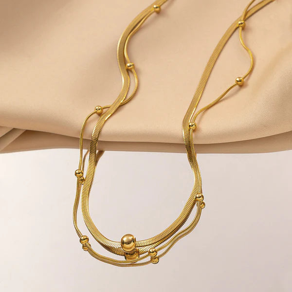 Anti Tarnish Gold Plated Layered Chain Necklace for Women