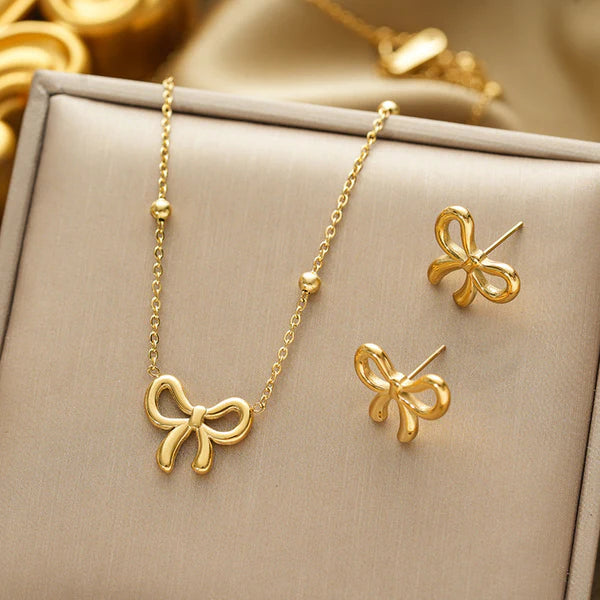 Gold Plated Anti-Tarnish Bow Jewelry Set for Women
