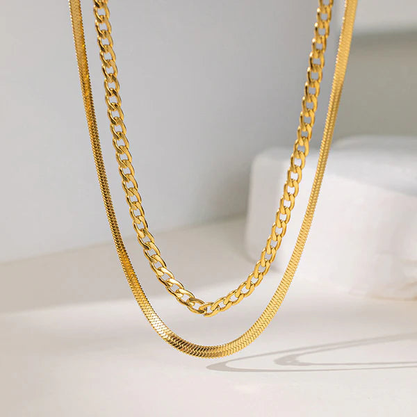 Anti Tarnish Dual Layer Gold Chain Necklace For Women