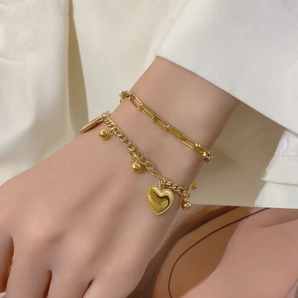 Gold Plated Heart Charm Bracelet – Anti Tarnish For Women
