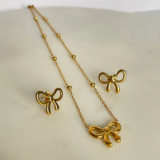 Gold Plated Anti-Tarnish Bow Jewelry Set for Women