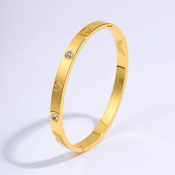 Gold-Plated Heart Engraved Anti Tarnish Kada Bangle For Women