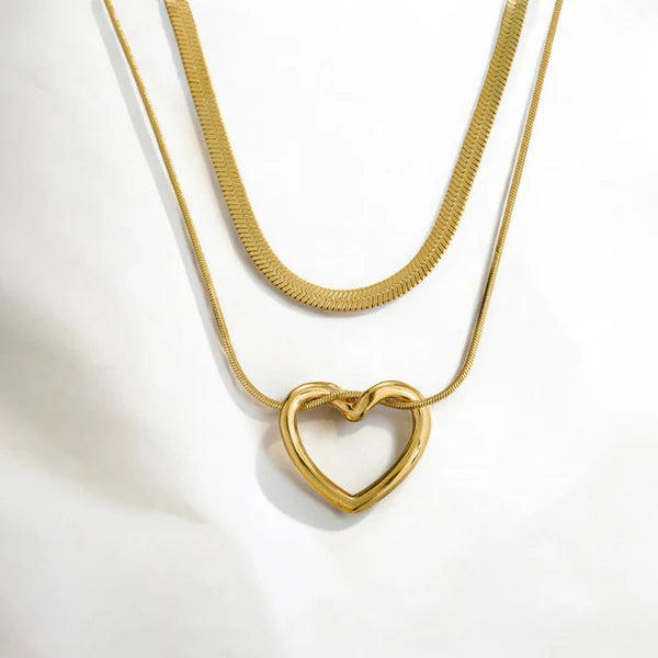 Gold-Plated Heart Pendant Layered Anti Tarnish Necklace Chain For Women