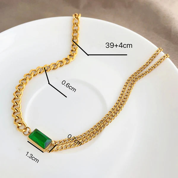 Anti Tarnish Gold Chain with Green Stone Pendant For Women